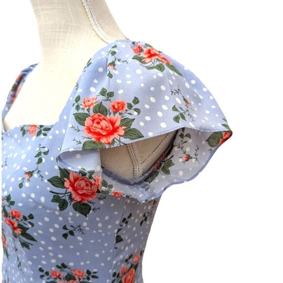 Aulala Design Blue Snow Blossom Floral Print Midi Dress Short Sleeve Size 4 NWT - Picture 5 of 7
